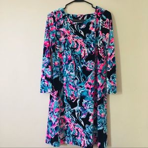 BEAUTIFUL Lilly Pulitzer Velvet “Olive” Dress Caught Up medium pink blue